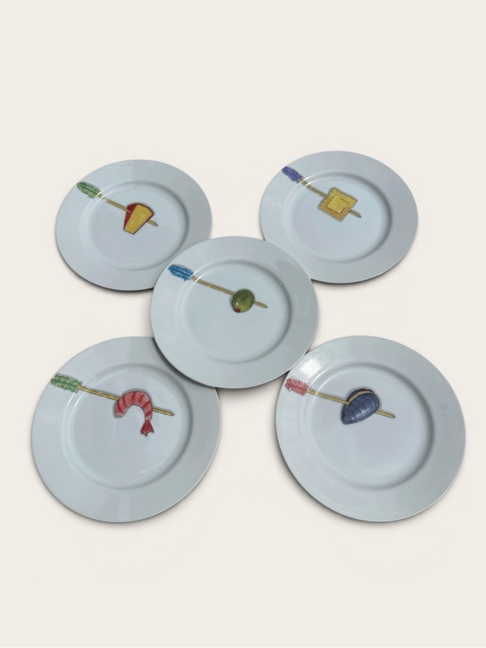 Nancy Green Crate & Barrel Tidbits Plates Set of 5 Appetizer Sushi Seafood 6.5”
